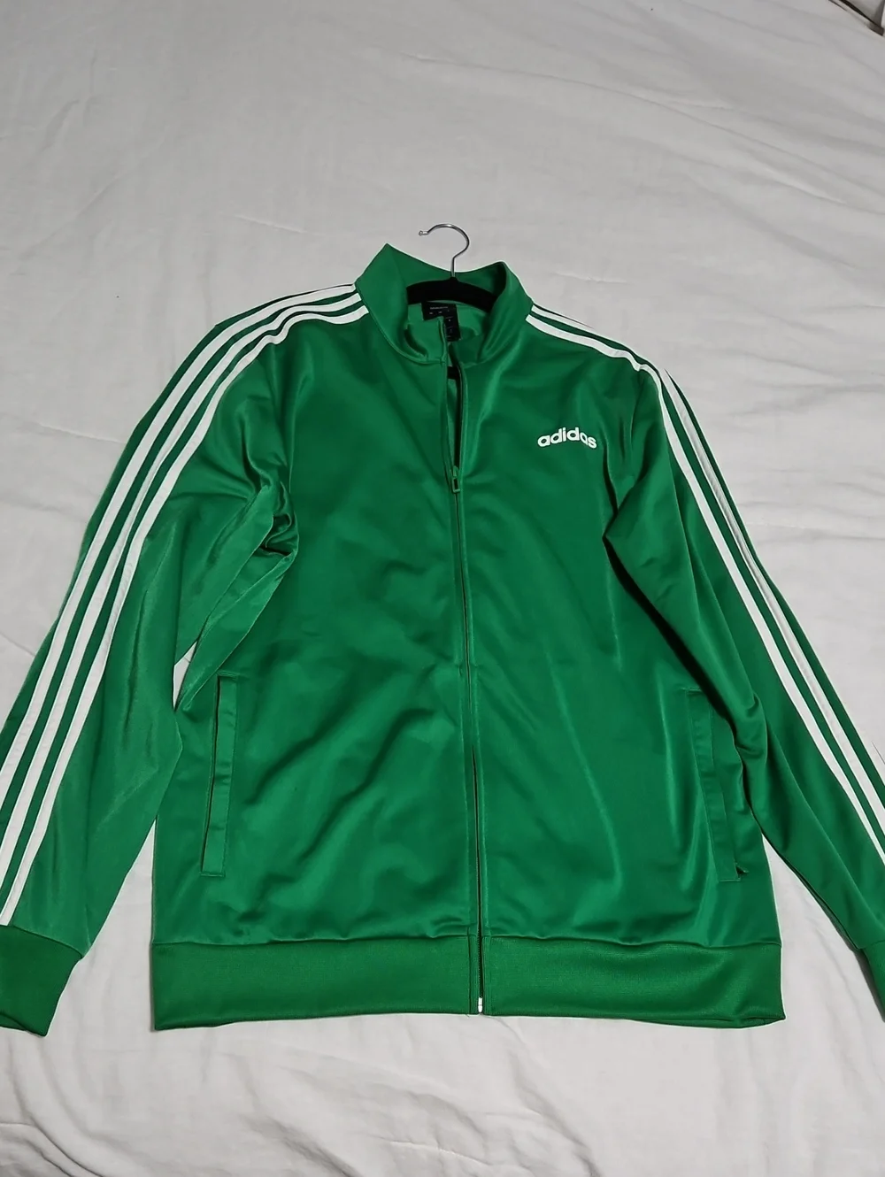 adidas Men’s Green Full-Zip Track Jacket with White Stripes
